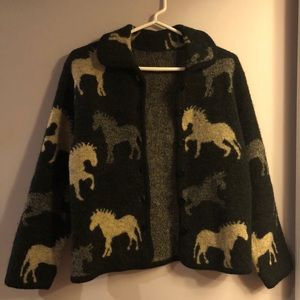 Vintage wool cardigan with horse pattern